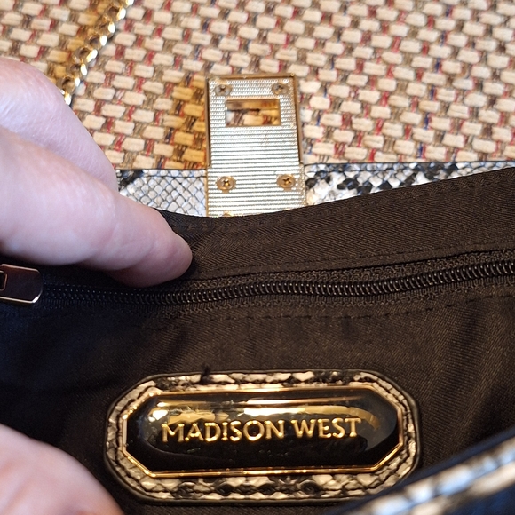 Madison West Black and Gray Snakeskin Print Crossbody Bag - Picture 10 of 15